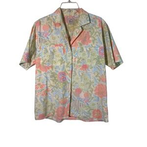 Vintage GH Bass Cotton Floral Button Up Shirt Womens Small Pastel Camp Collar